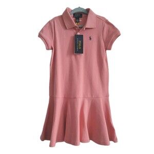 NWT Polo Ralph Lauren Short Sleeve Toddler Girls Cotton Mesh Polo Dress Size 5